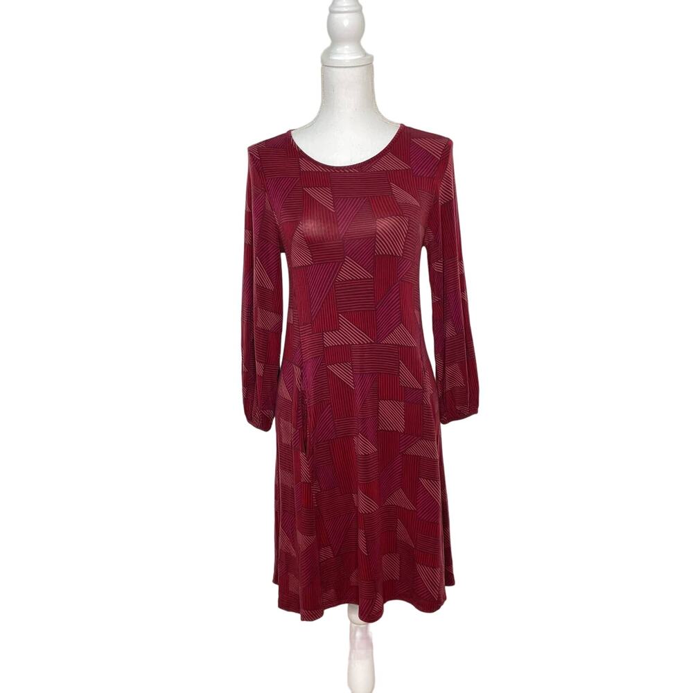 Gudrun Sjoden NWT Sz XS Maroon & Brick Red Striped Geometric Stripe Tunic Dress